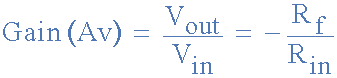 inverting operational amplifier gain equation